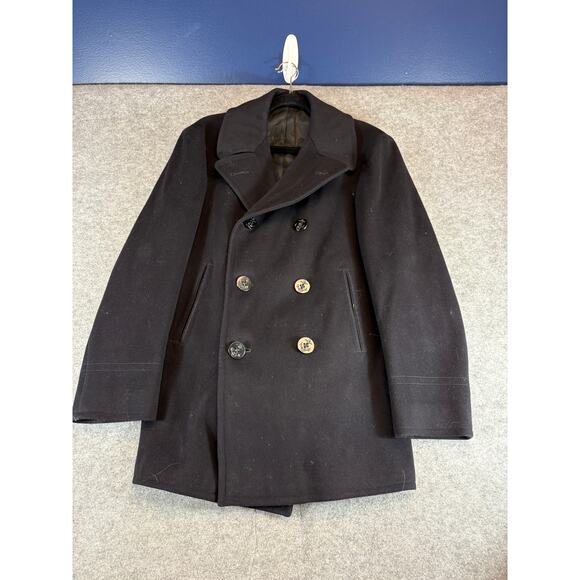 Vintage US Navy Military Wool Peacoat Mens Small Black Double Breasted 60s 70s - Picture 2 of 7